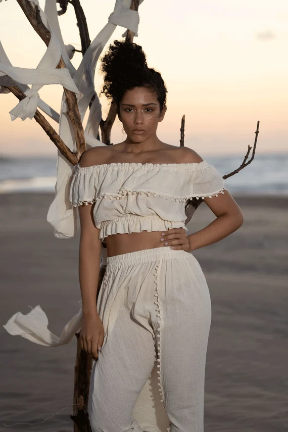 Handmade Crochet Organic Cotton Linen Set | Boho Two Piece Fashion