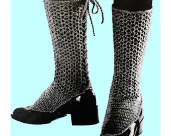 Vintage 70s back-laced crochet spats on black boots